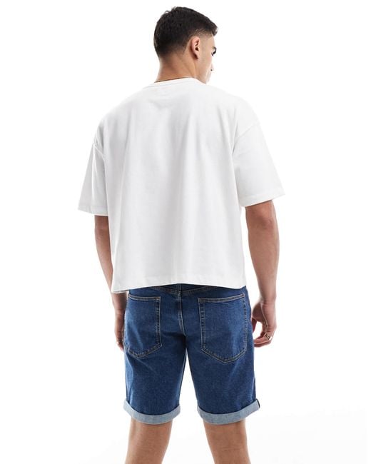 ASOS – elastische jeans-shorts in Blue für Herren