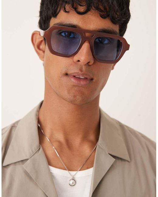 Occhiali Da Sole Aviatore Spessi Latte Con Lenti Blu di ASOS in Brown da Uomo