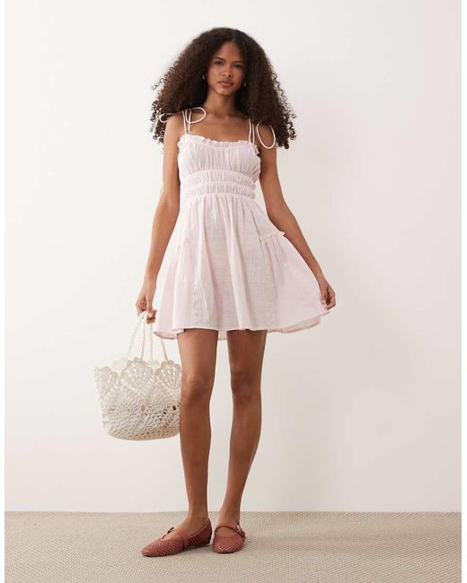 ASOS Pink Faith Beach Shirred Mini Sundress