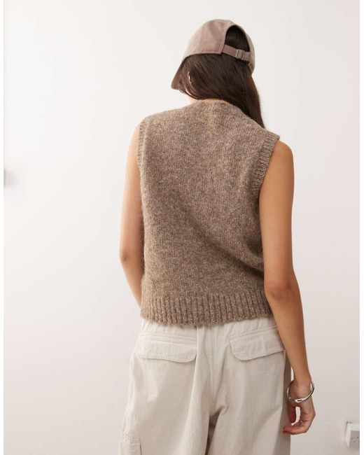 Weekday Brown Knitted Vest With High V Neck