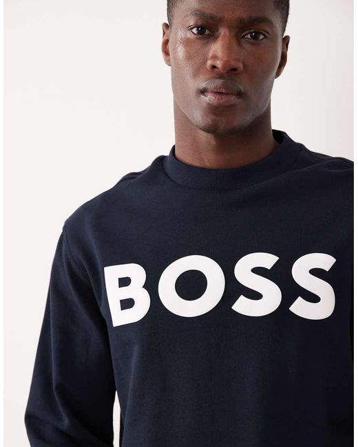Boss Blue Hugo Boss Relaxed Sweatshirt With Logo Print for men