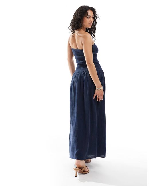 Pull&Bear Blue – gerafftes maxikleid