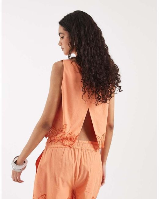 Vero Moda Orange Sleeveless Cropped Top Co-ord