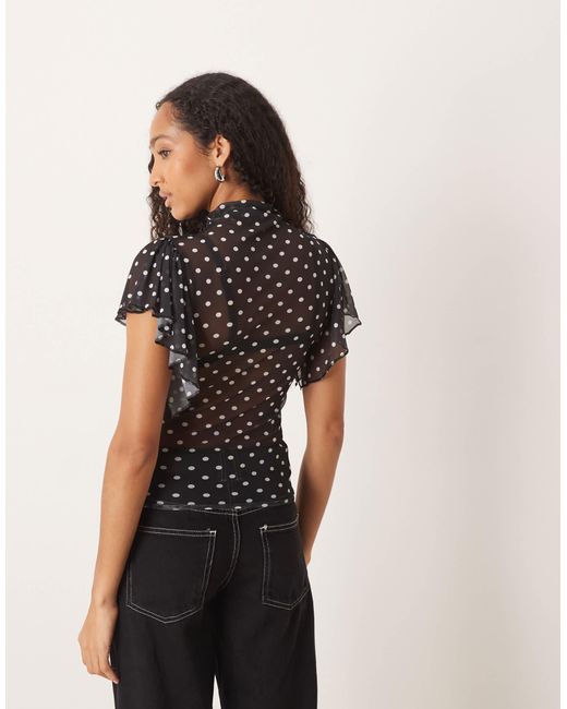 ASOS Mesh Top With Floaty Sleeve in Black | Lyst
