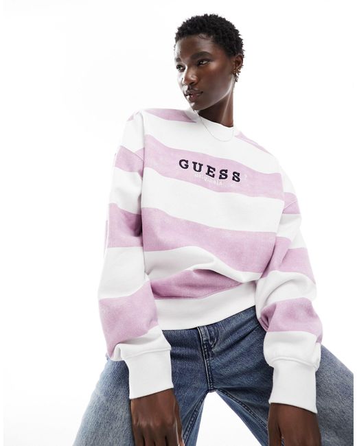 Felpa oversize bianca e rossa con logo di Guess in Bianco Lyst