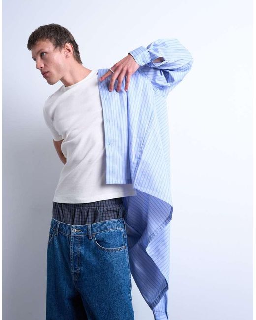 Topman Blue Skinny Fit Ribbed T-shirt for men