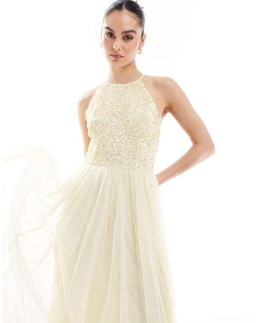 Maya White Embellished Halter Neck Maxi Bridesmaid Dress