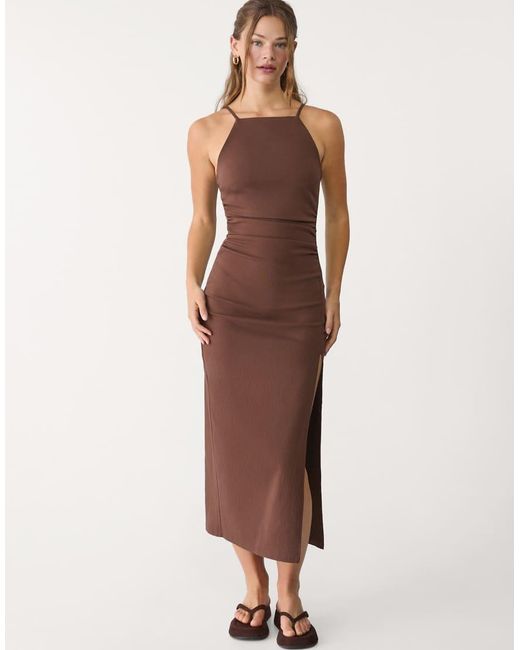 Stradivarius Brown Midi Halter Dress