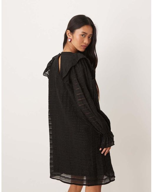 Jdy Black Ruffles Detail Textured Mini Dress