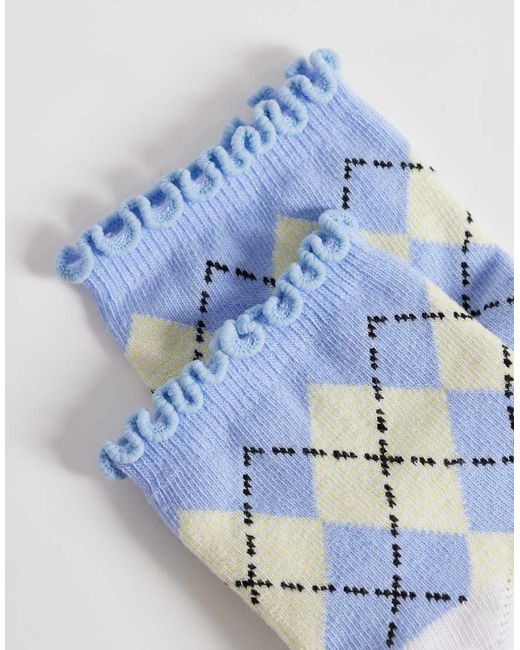 ASOS Blue Ankle Socks With Frill Edge