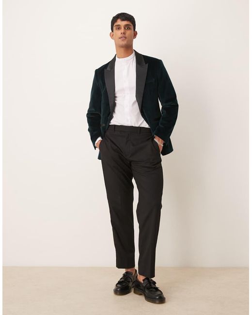 Abercrombie & Fitch Black Single Breasted Satin Trim Velvet Blazer for men