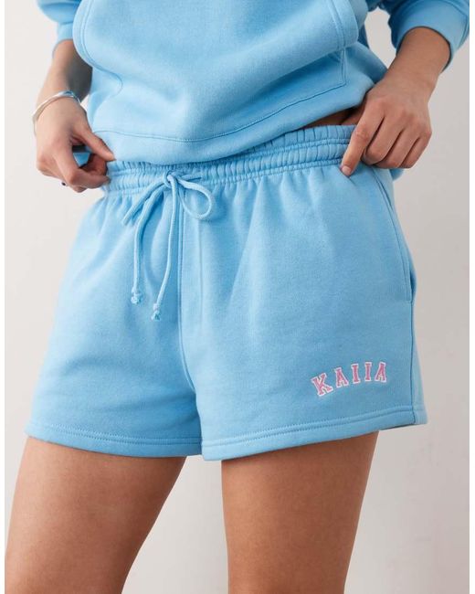 Kaiia Blue Cotton Rich Embroidered Logo Mini Sweat Shorts