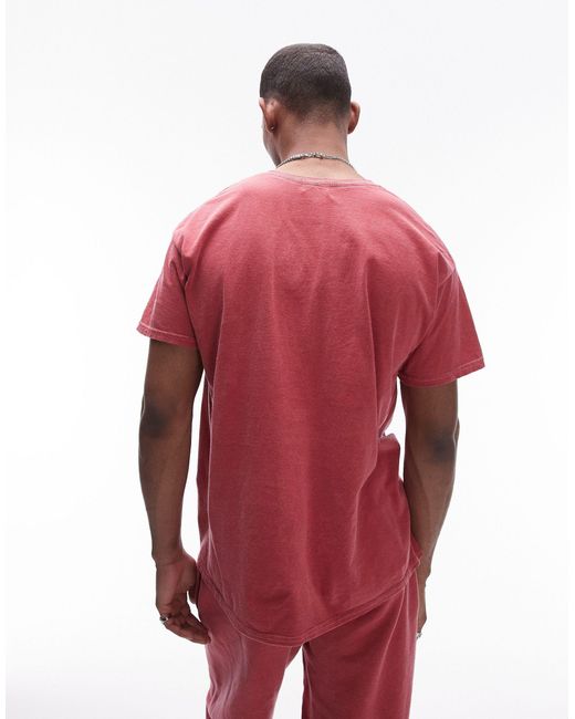 Topman Red Vintage Wash Oversize Fit T-shirt for men