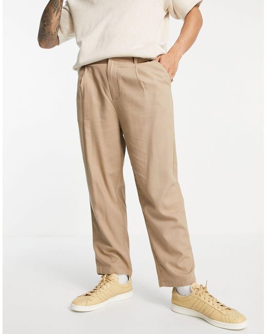 ASOS Wide Leg Trousers With Pleats in Natural for Men | Lyst