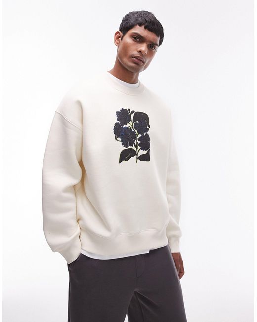 Sudadera color extragrande con estampado floral abstracto Topman de hombre de color White