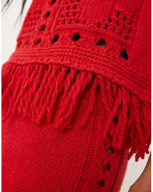 Top Senza Maniche Con Frange E Cuciture Traforate di ASOS in Red
