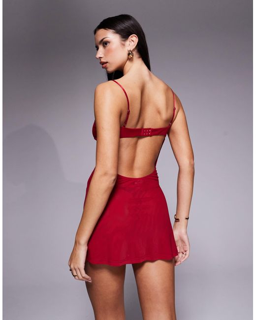 Tiger Mist Octavia Cami Scoop Neck Open Back Mesh Diamante Floral Mini Dress  in Red | Lyst
