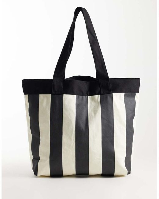DOUBLE A by WOOD WOOD Black 100% Cotton Conner Stripe Logo Tote Bag for men
