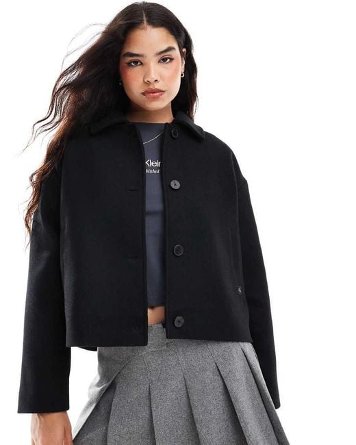 Calvin Klein Black Cropped Wool Jacket