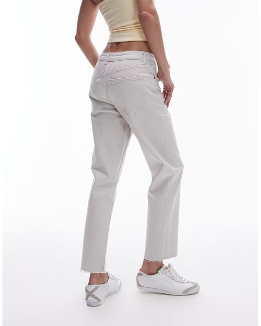 TOPSHOP White Cropped Mid Rise Straight Jeans With Raw Hems