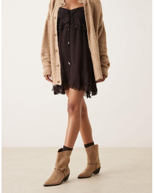 Glamorous Natural Western Low Ankle Boots