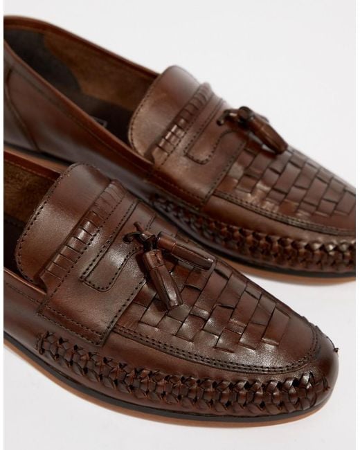 ASOS Wide Fit Loafers In Woven Tan Leather With Tassel Detail in Brown for Men Lyst