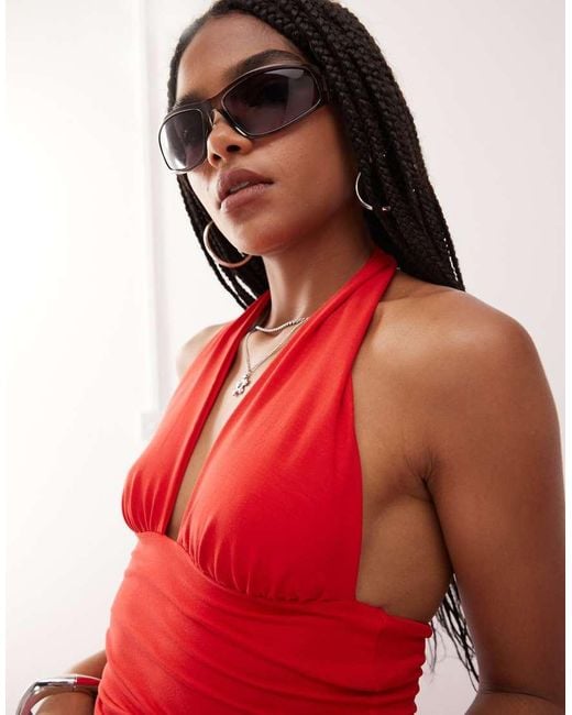 Weekday Red Deep Halter Neck Top