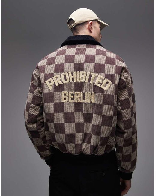 Prohibited Gray Checked Bomber Jacket for men