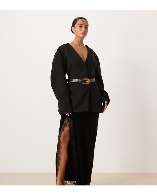 Gina Tricot Black Petite Velvet Maxi Skirt With Laces Side Split