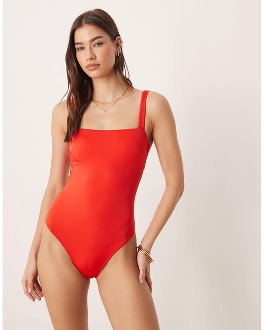 Free Society Red Square Neck Swimsuit