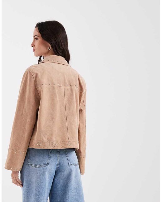 laagam Blue Luana Real Suede Button Down Jacket