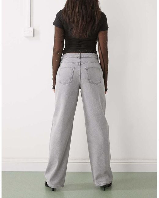 Noisy May Gray Jannel Rhinestone High Rise Loose Fit Jeans
