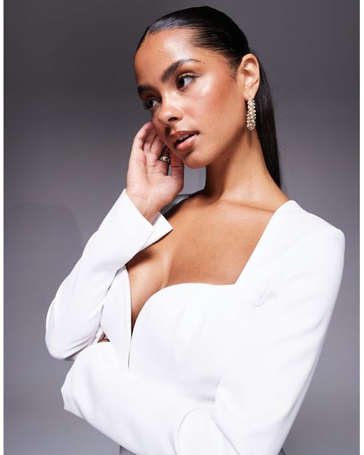 Oh Polly White Sweetheart Long Sleeve Mini Dress