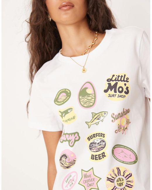 ASOS White Relaxed Baby Tee With Surfer Graphic