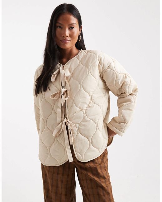 Vero Moda Natural Tie Front Quilted Jacket