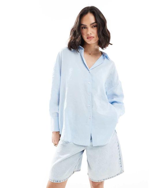 Camicia Oversize A Maniche Lunghe Testurizzata Azzurra di ONLY in Blue