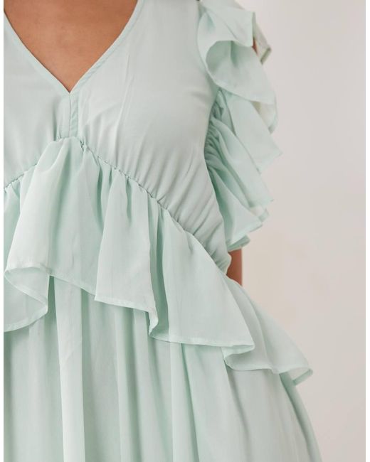 Y.A.S Blue Frill Detail Chiffon Maxi Dress