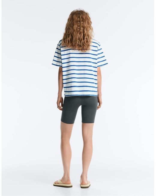 Oysho Blue Boxy Short-sleeved Cotton Blend T-shirt