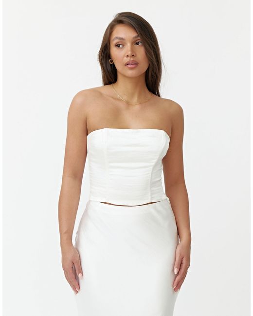 4th & Reckless White Satin Bandeau Top Co-ord
