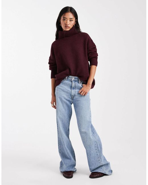 Miss Selfridge Purple Oversized Roll Neck Split Hem Jumper