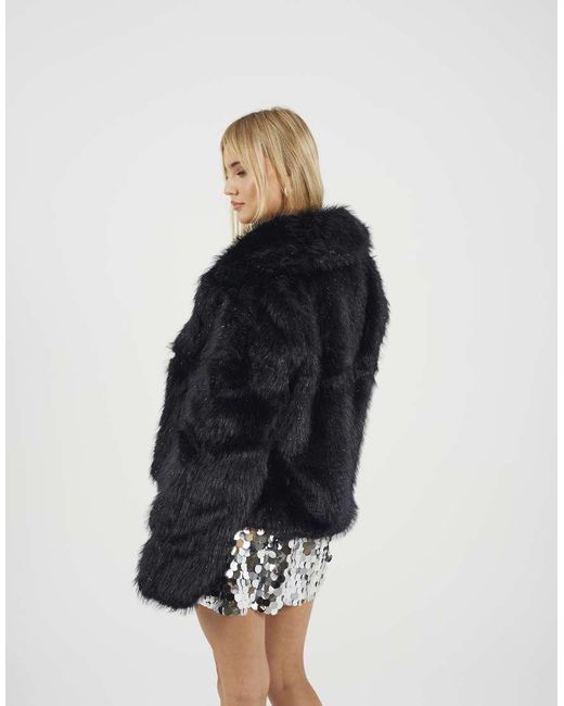 Brave Soul Blue Tinsel Faux Fur Jacket