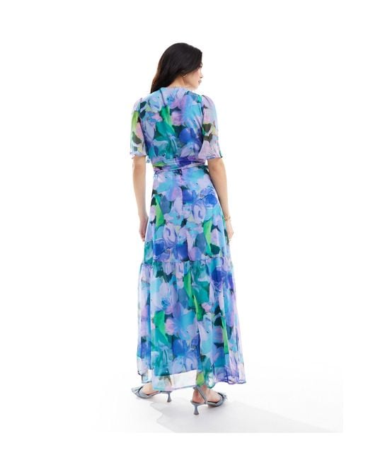 Hope & Ivy Blue Ruffle Wrap Maxi Dress