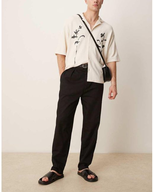 ASOS Natural Carrot Fit Linen Look Trouser With Pleat for men