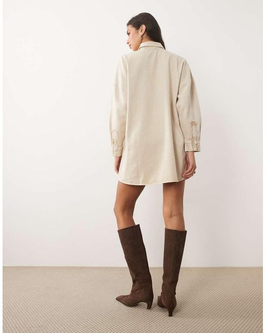 ASOS Natural Twill Oversized Shirt Dress With Crochet Buttons