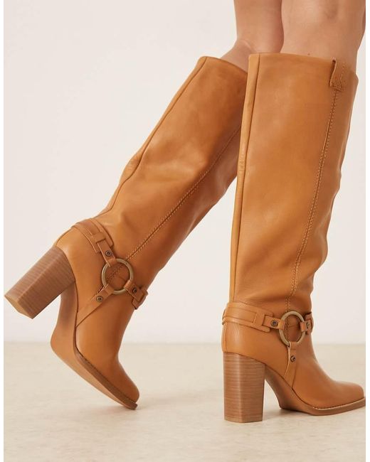 Free People Natural Heidi Leather Harness Detail High Heel Boots