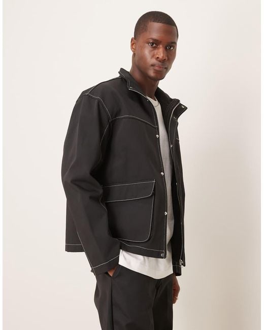 ASOS Black Harrington Jacket With Contrast Stitch for men