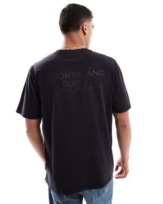 Camiseta Negra Con Cuello Redondo Y Estampado Trasero De Tejido Grueso De 220 G/M² Rico En Algodón De Threadbare de hombre de color Blue
