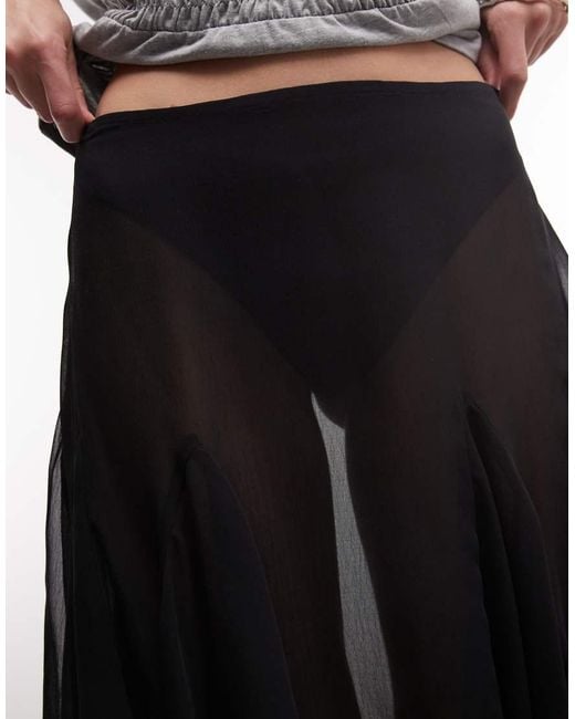 Collusion Brown Sheer Midi Skirt With Godet Details