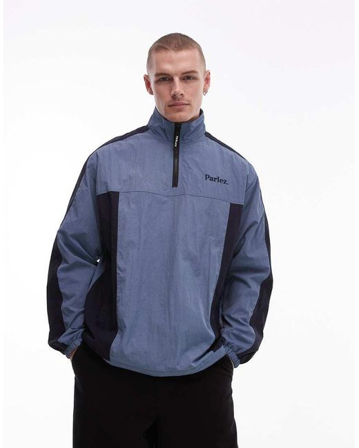 Parlez Blue Pulse 1/4 Zip Windbreaker Jacket for men