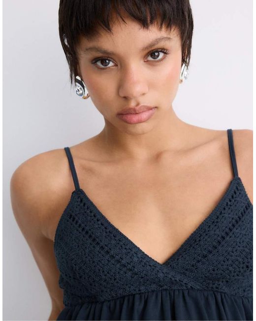 Stradivarius Blue Crochet Strappy Top